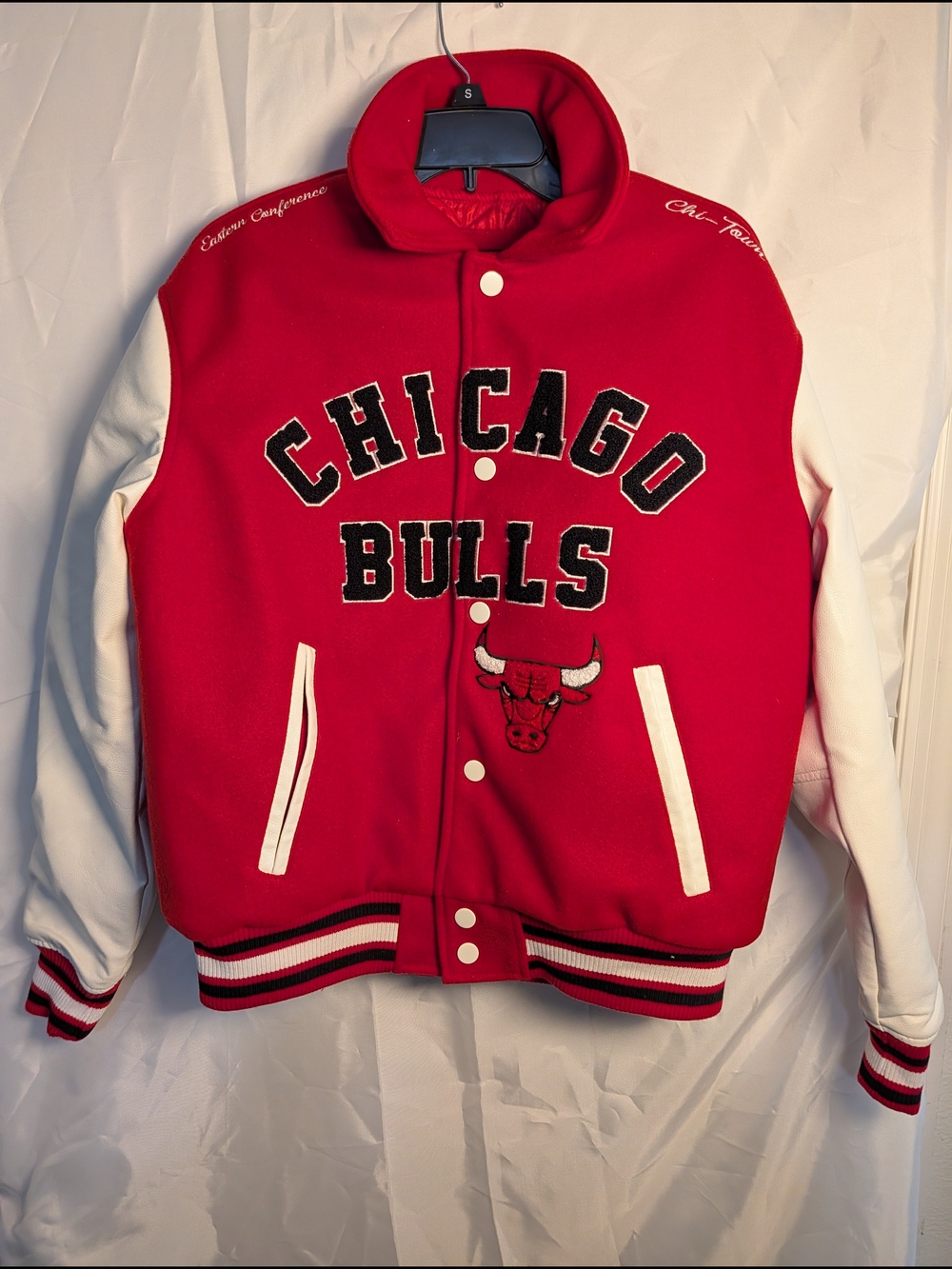 Chicago Bulls Red and White Varsity Bomber Jacket